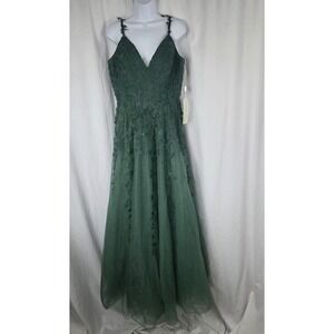 Gown Gallery Dress Womens 8 Green Lace Tulle Floral Applique Formal Gown Evening